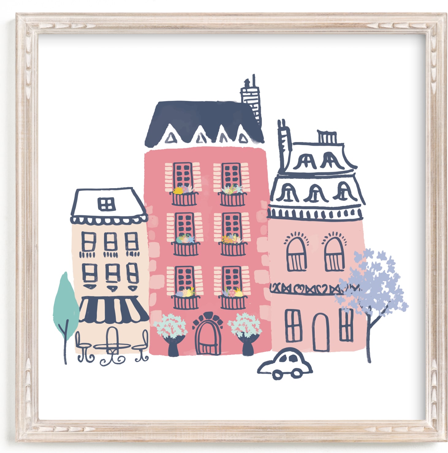 This is a pink kids wall art by Ali Macdonald called Paris, J'adore.