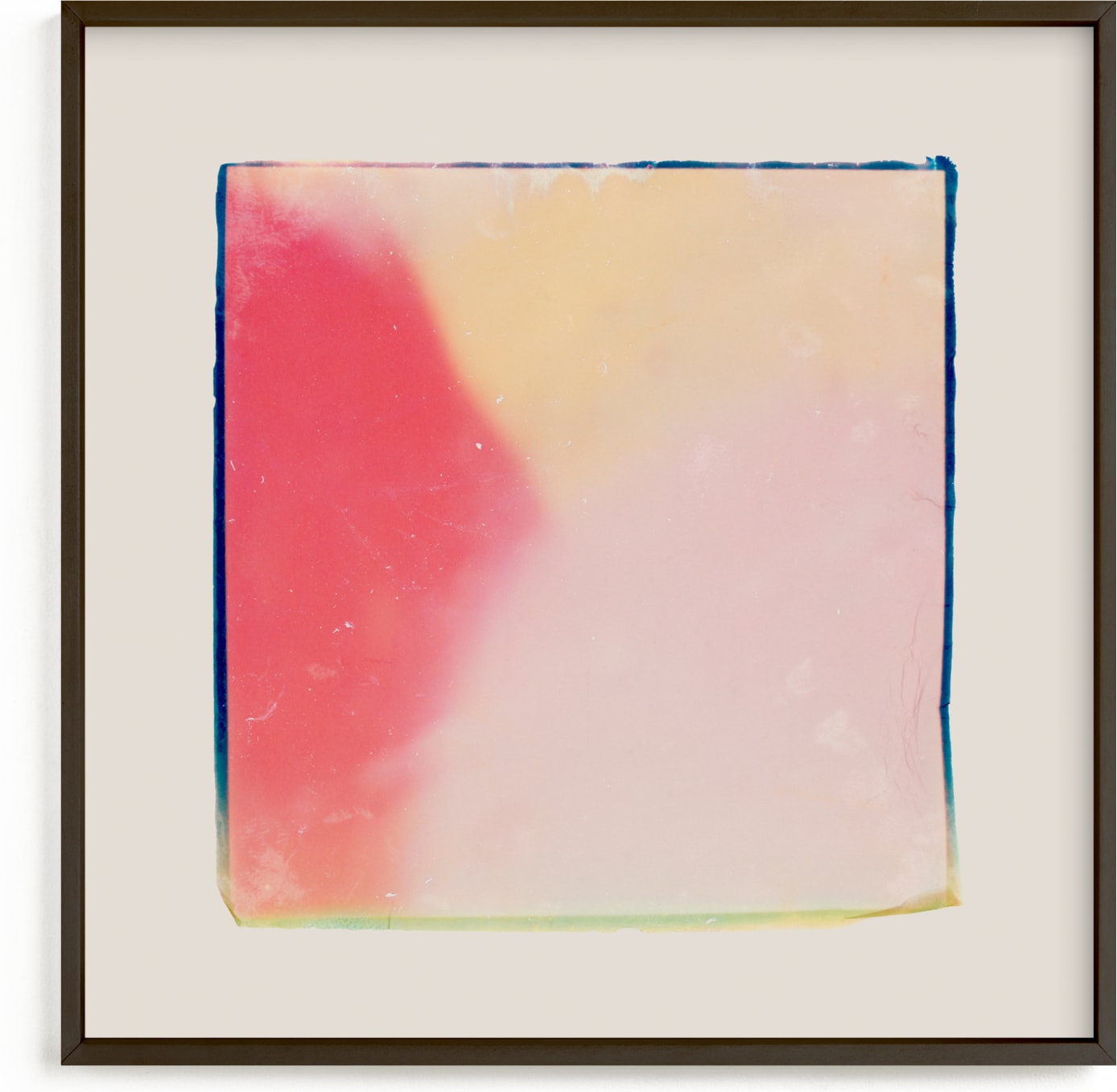 This is a yellow, pink art by Kamala Nahas called Four Square IV.
