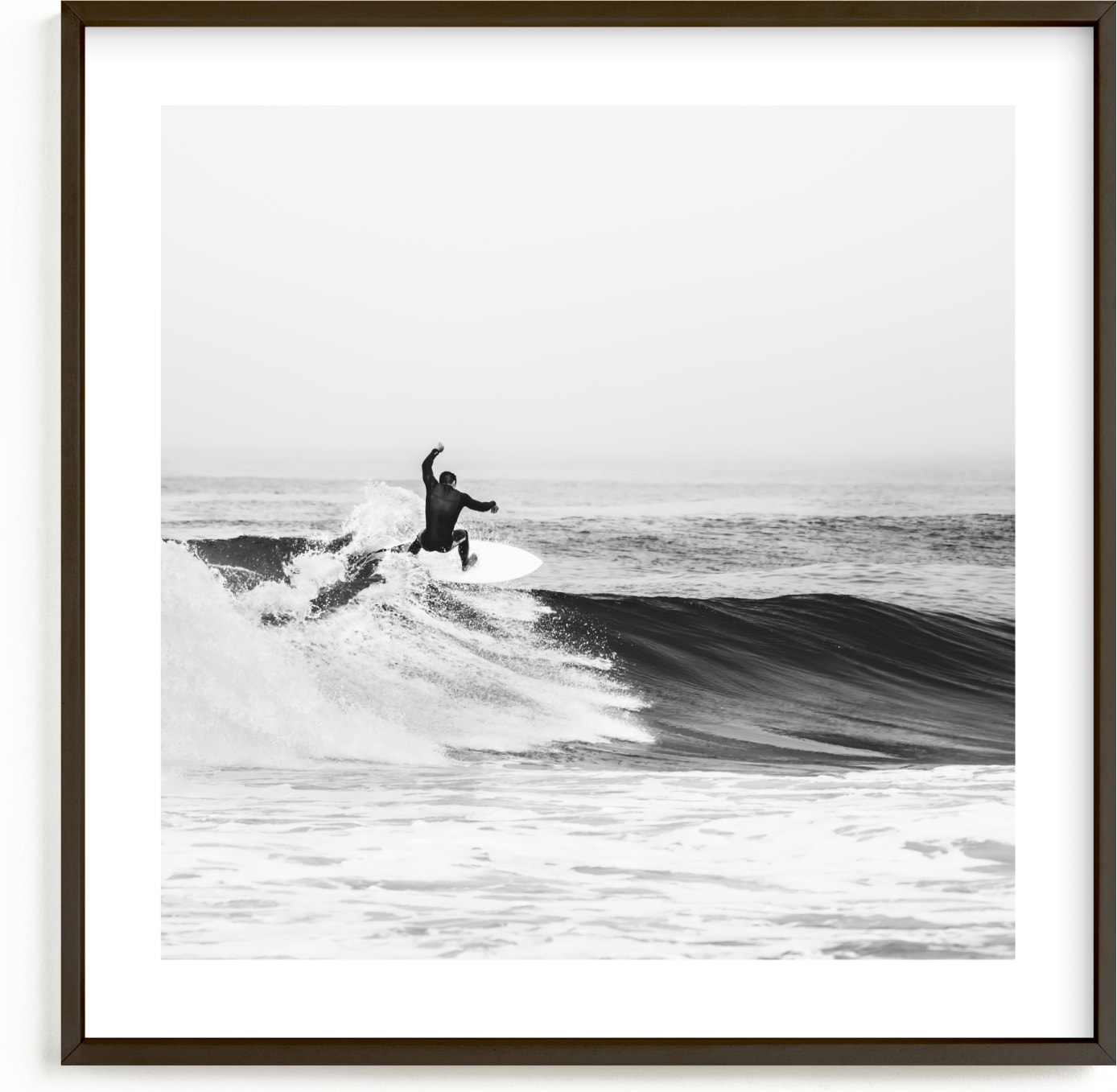 This is a black and white, white, grey kids wall art by Kamala Nahas called Surfs Up.