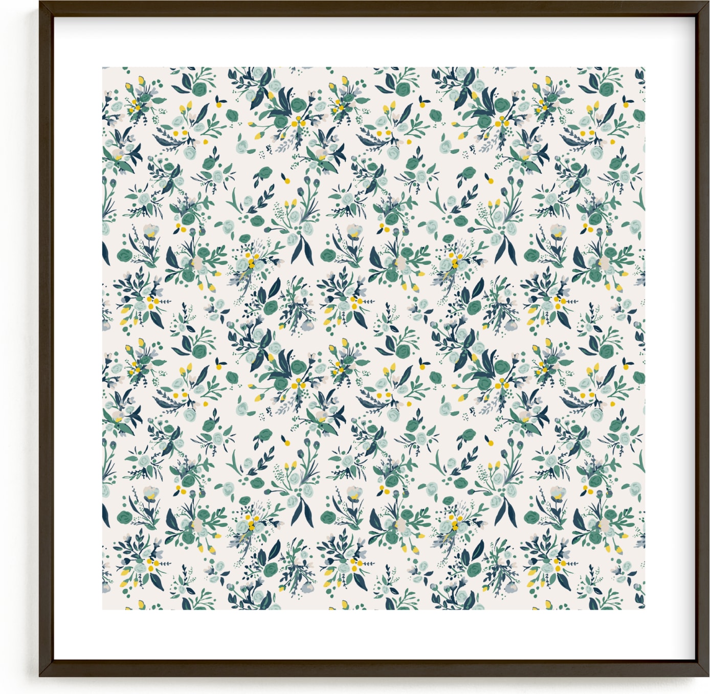 This is a blue, ivory, green kids wall art by Anna Stout-Tuckwiller called Gardens.