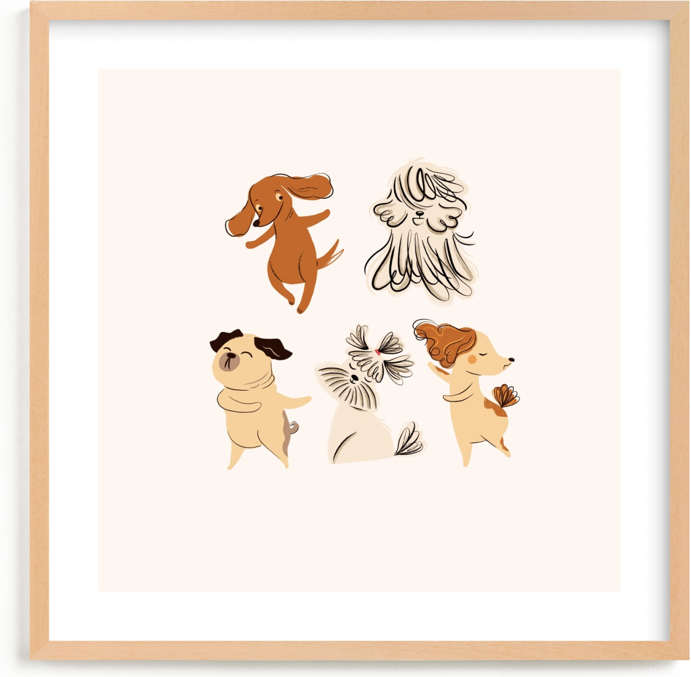 This is a brown, ivory, beige kids wall art by Vivian Yiwing called pups.