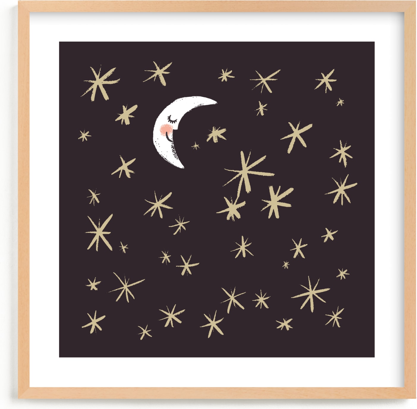 This is a black and white, grey, gold kids wall art by Patrice Horvath called Good Night Moon and Stars.
