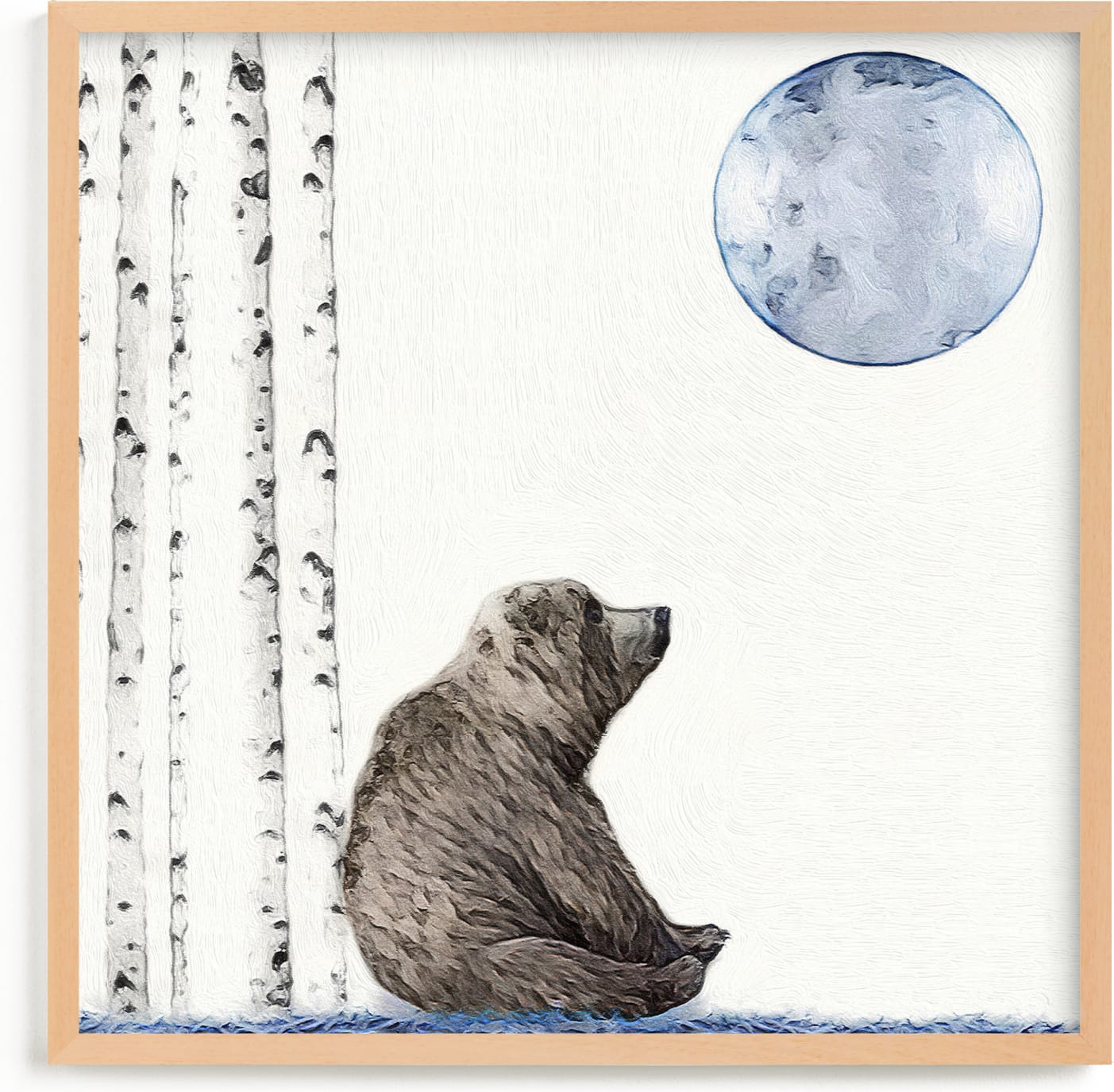 This is a blue kids wall art by Maja Cunningham called Once upon a blue moon.