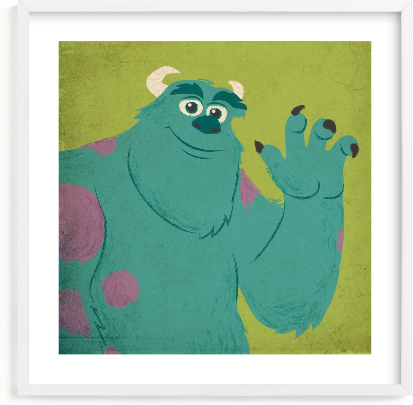 This is a green disney art by Kiersten Garner called Sulley from Disney and Pixar's Monster's Inc.