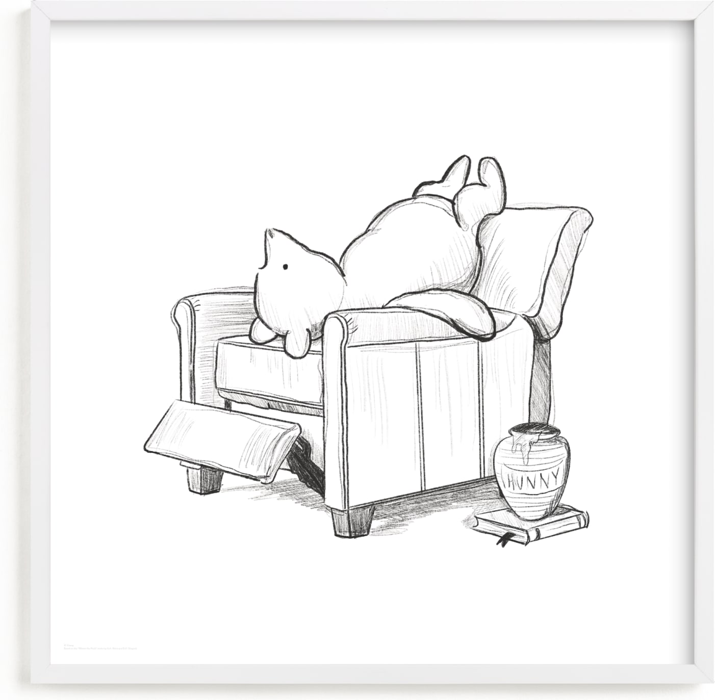 This is a black and white disney art by Stefanie Lane called Pooh Lounging.