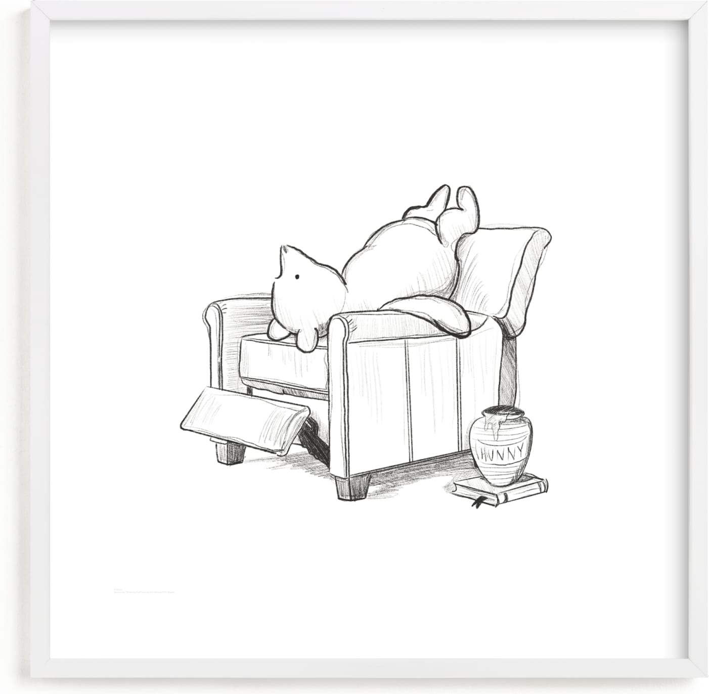 This is a black and white disney art by Stefanie Lane called Pooh Lounging from Disney's Winnie The Pooh.