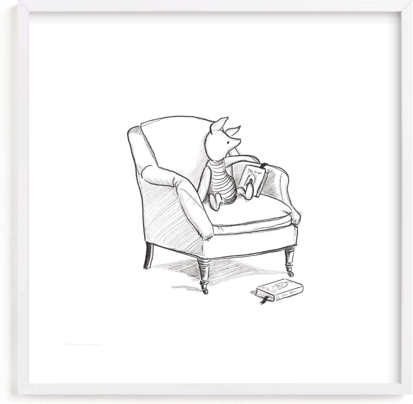 This is a black and white disney art by Stefanie Lane called Piglet Lounging from Disney's Winnie The Pooh.