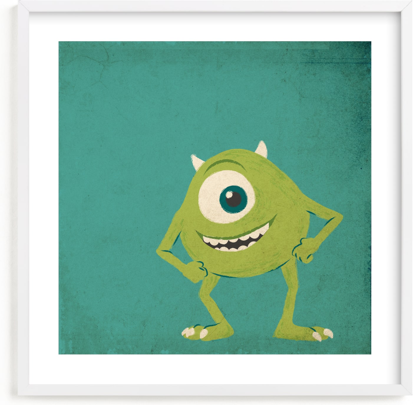 This is a green disney art by Kiersten Garner called Mike from Disney and Pixar's Monster's Inc.