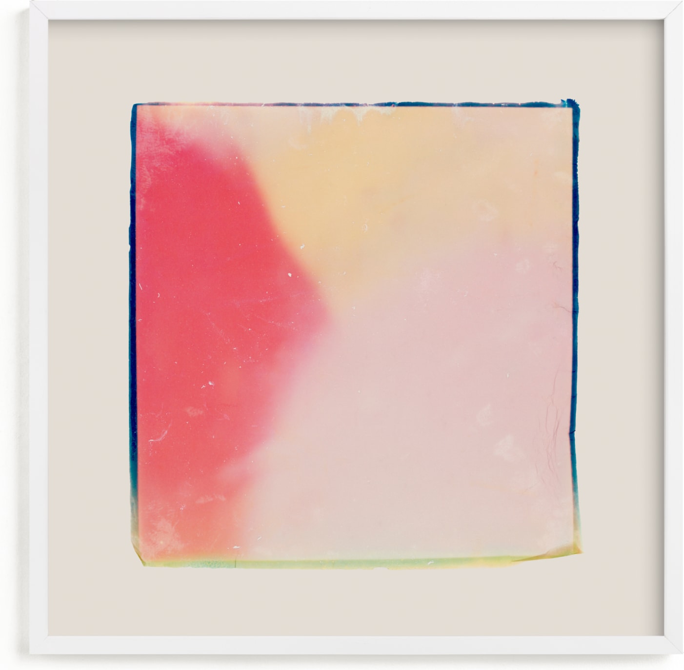 This is a yellow, pink art by Kamala Nahas called Four Square IV.
