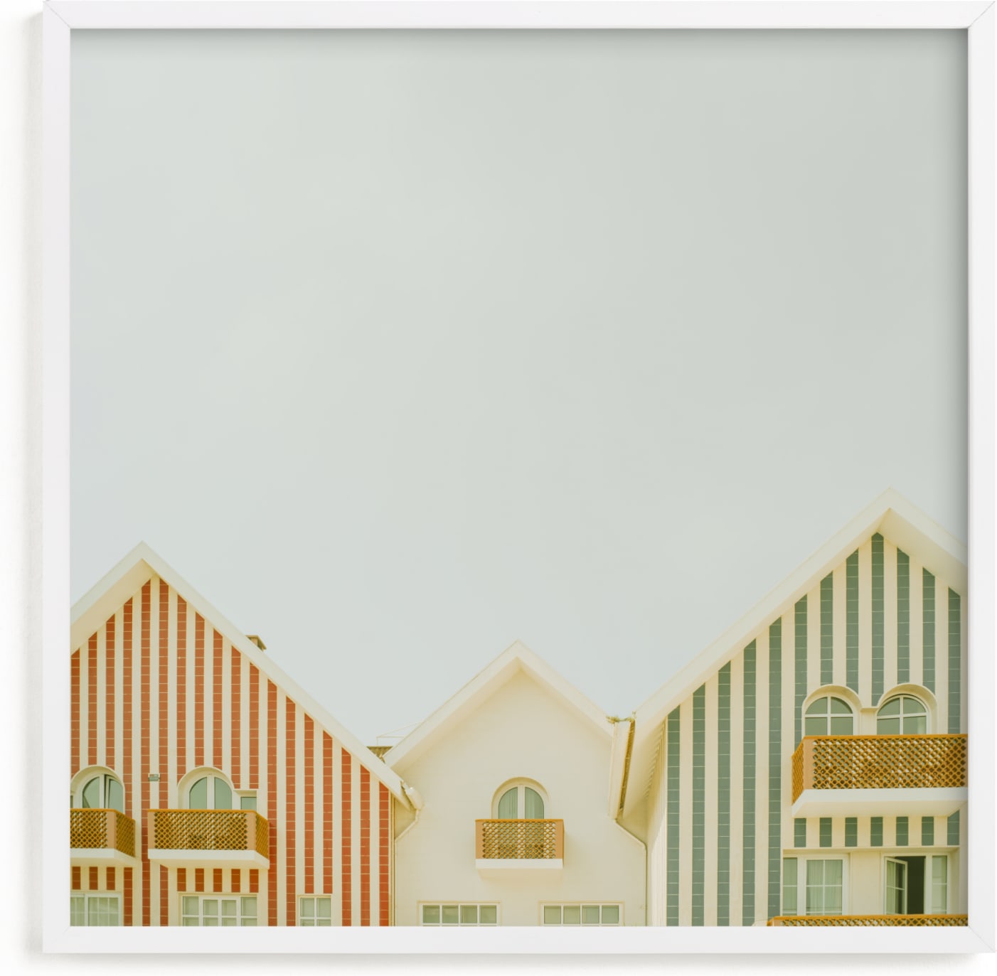 This is a blue art by Lena Erysheva called Striped houses.
