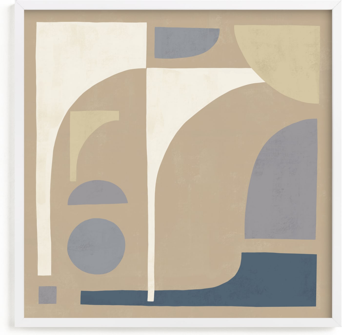 This is a blue, ivory, beige art by Jessie Burch called Collage One.
