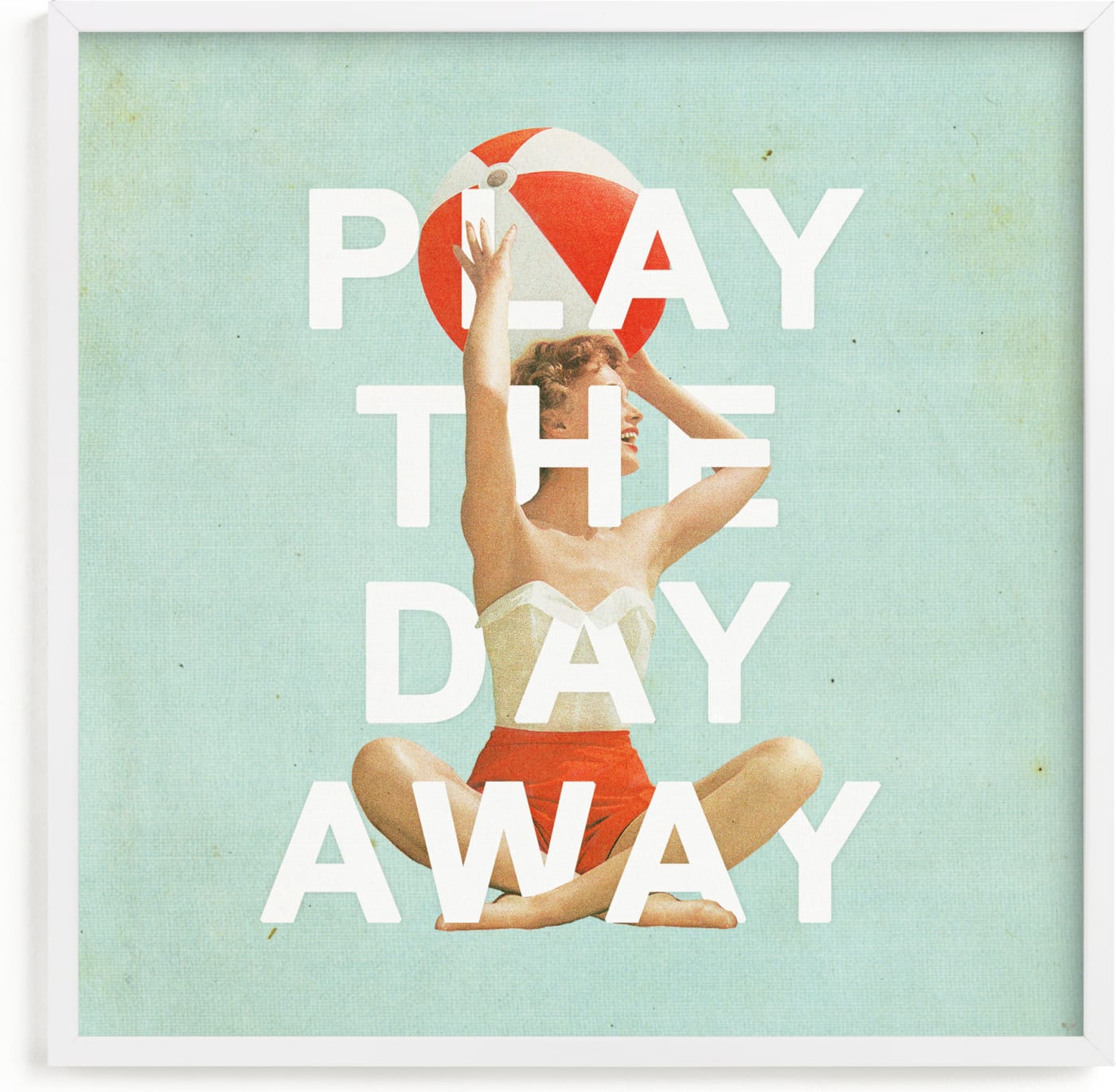 This is a blue, white, red art by Heather Landis called Play The Day Away.