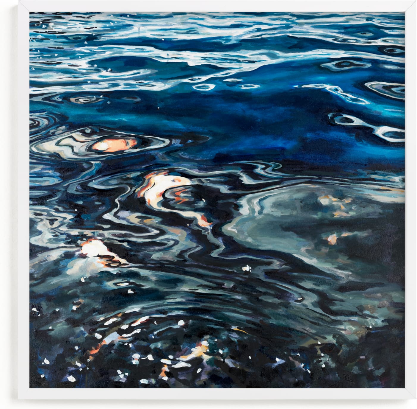 This is a blue art by Kelly Johnston called Silver Sea.