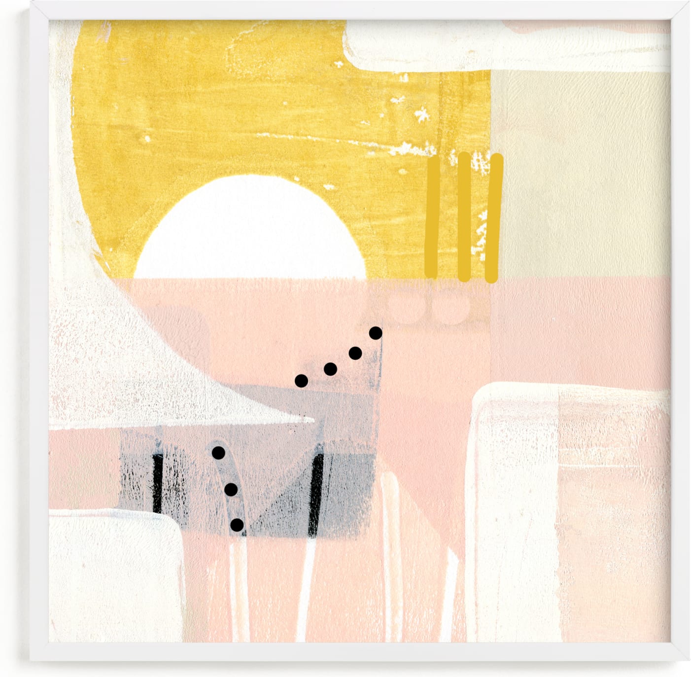 This is a white art by Jaqui Falkenheim called Sunny and dots I.
