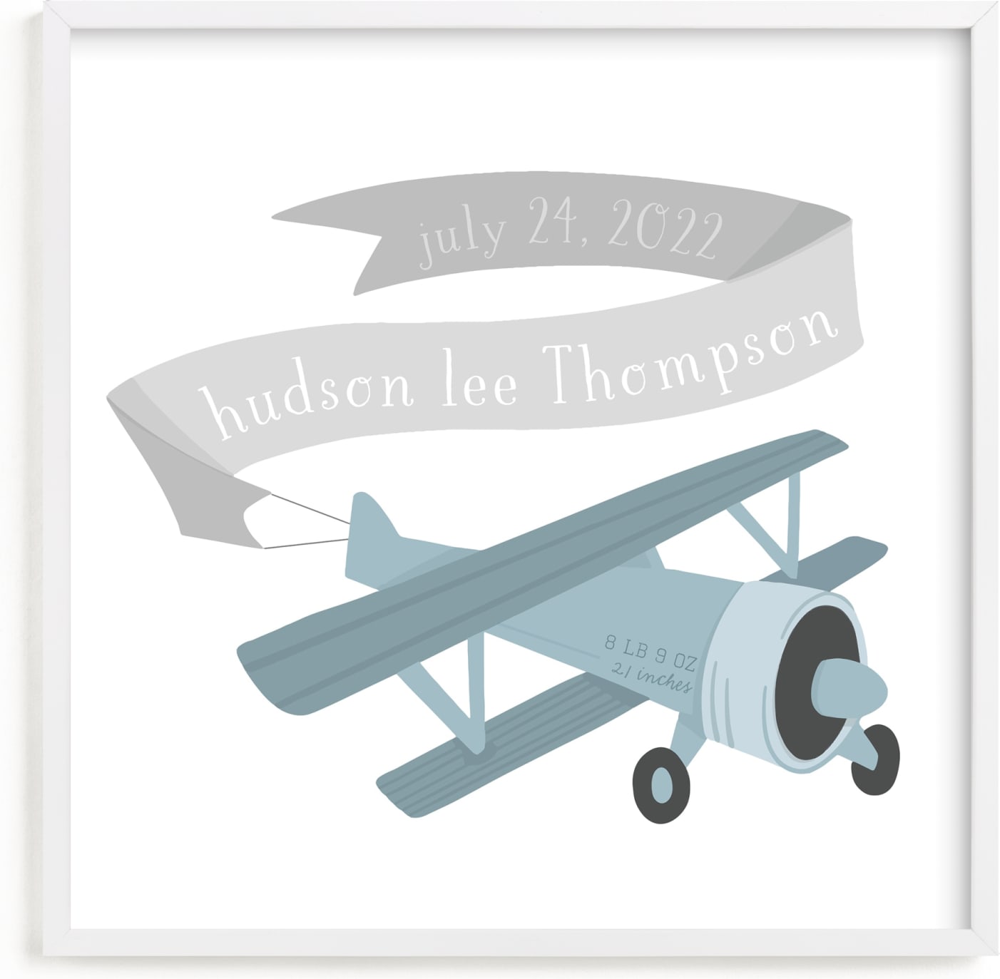 This is a blue personalized art for kid by Jessie Steury called Vintage Airplane.