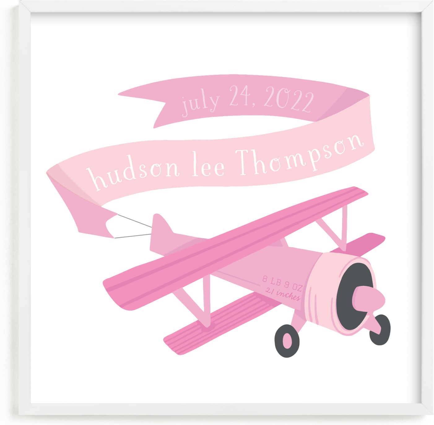 This is a pink personalized art for kid by Jessie Steury called Vintage Airplane.