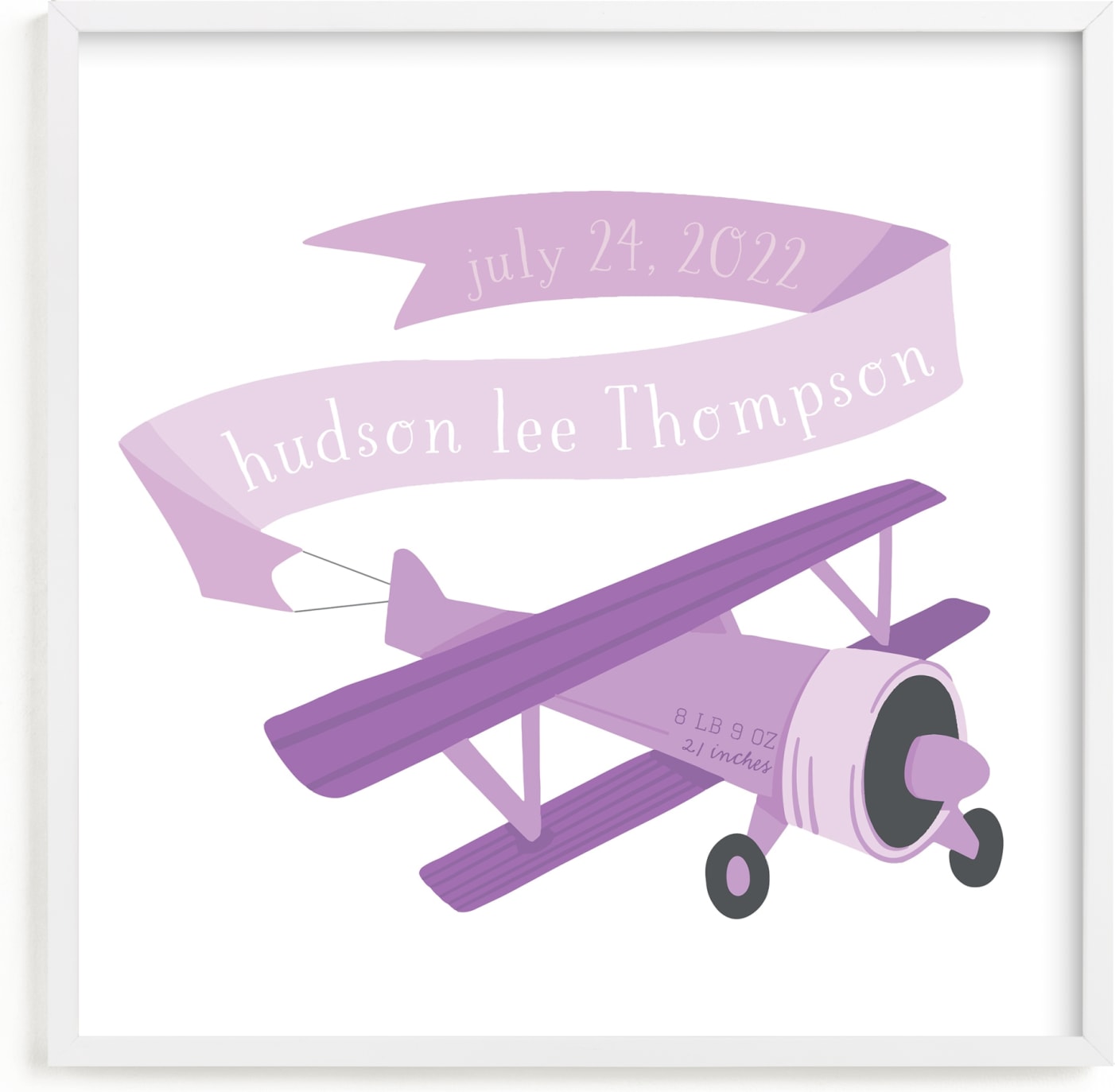 This is a purple personalized art for kid by Jessie Steury called Vintage Airplane.