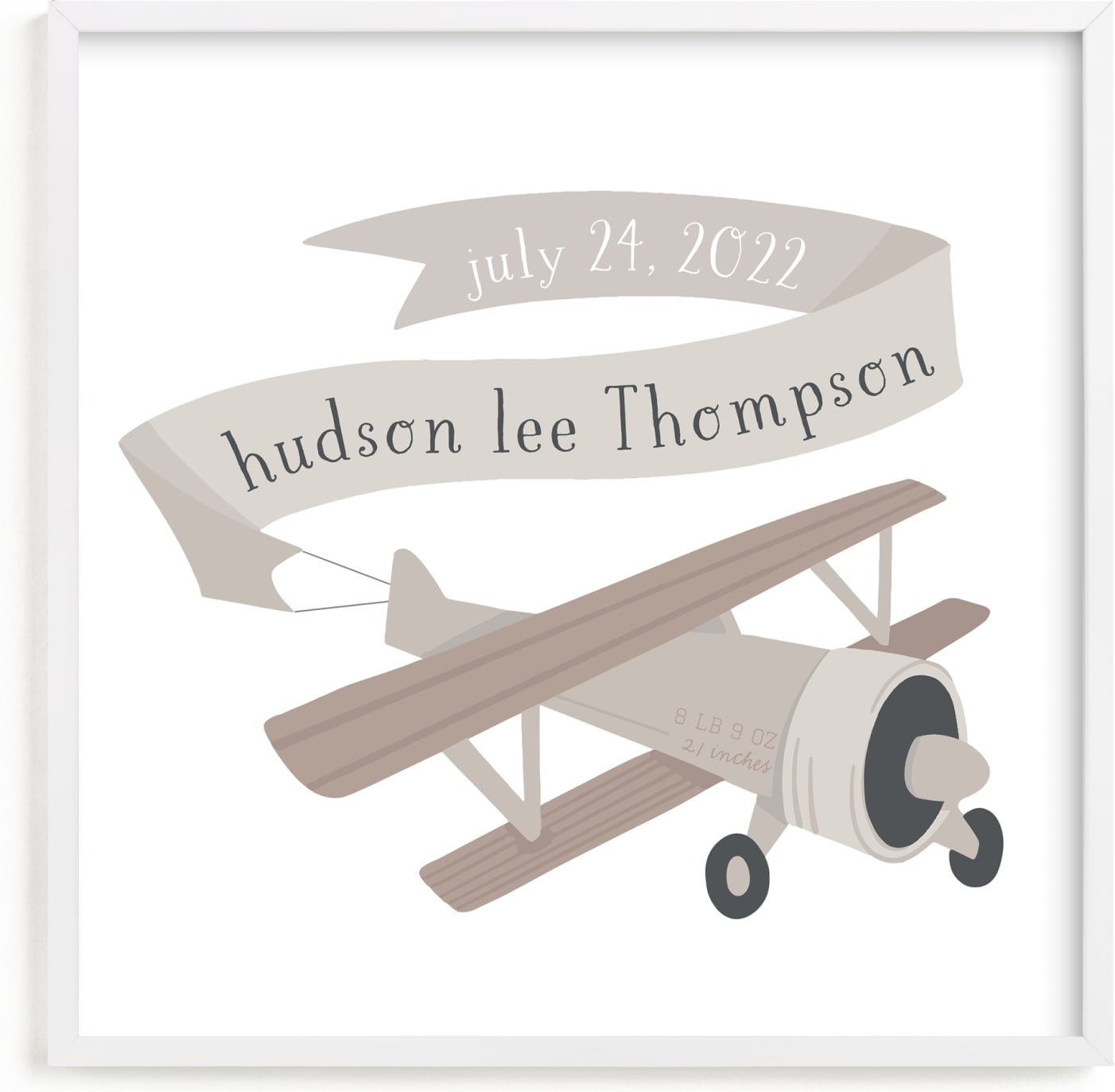 This is a brown personalized art for kid by Jessie Steury called Vintage Airplane.