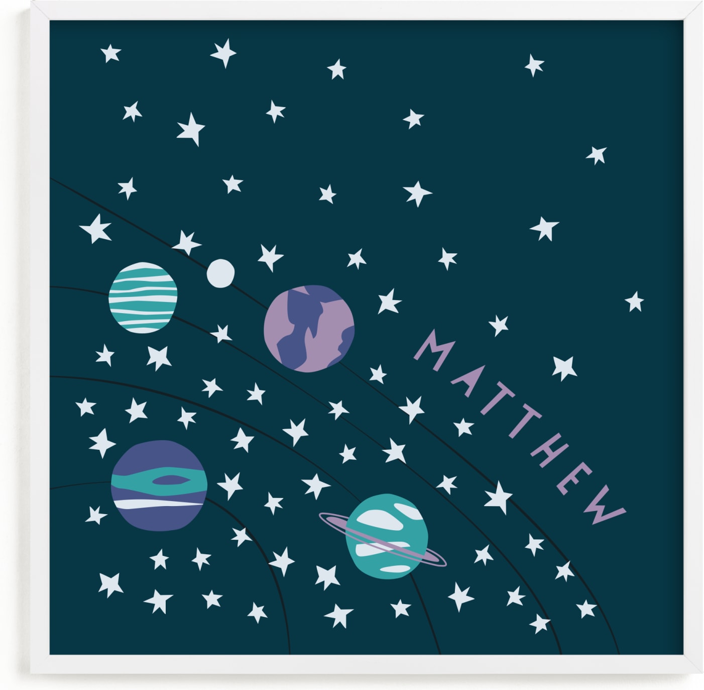 This is a blue personalized art for kid by Betsy Siber called space case.