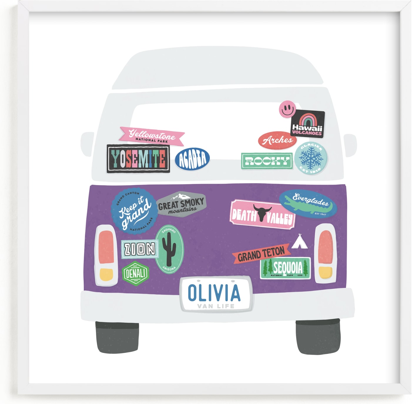 This is a colorful personalized art for kid by Jessie Steury called Van Life.