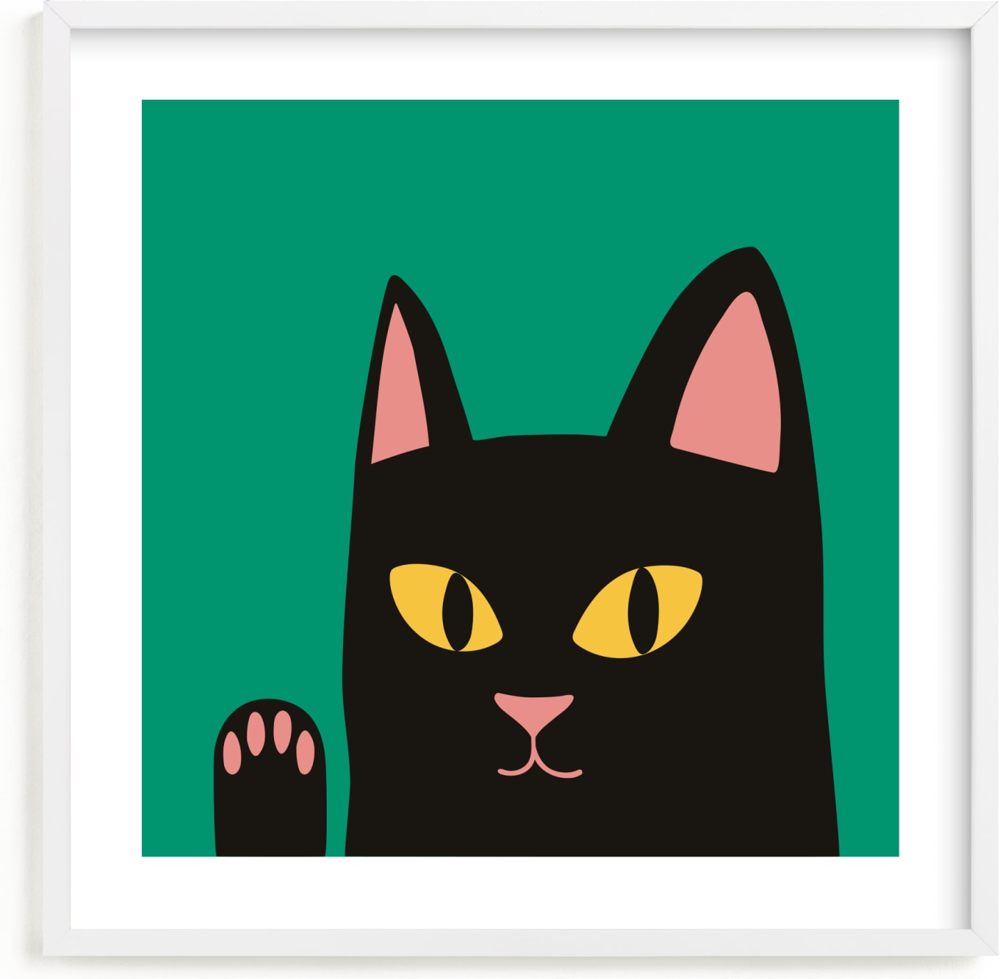 This is a pink kids wall art by Nieves Herranz called Max the Cat.