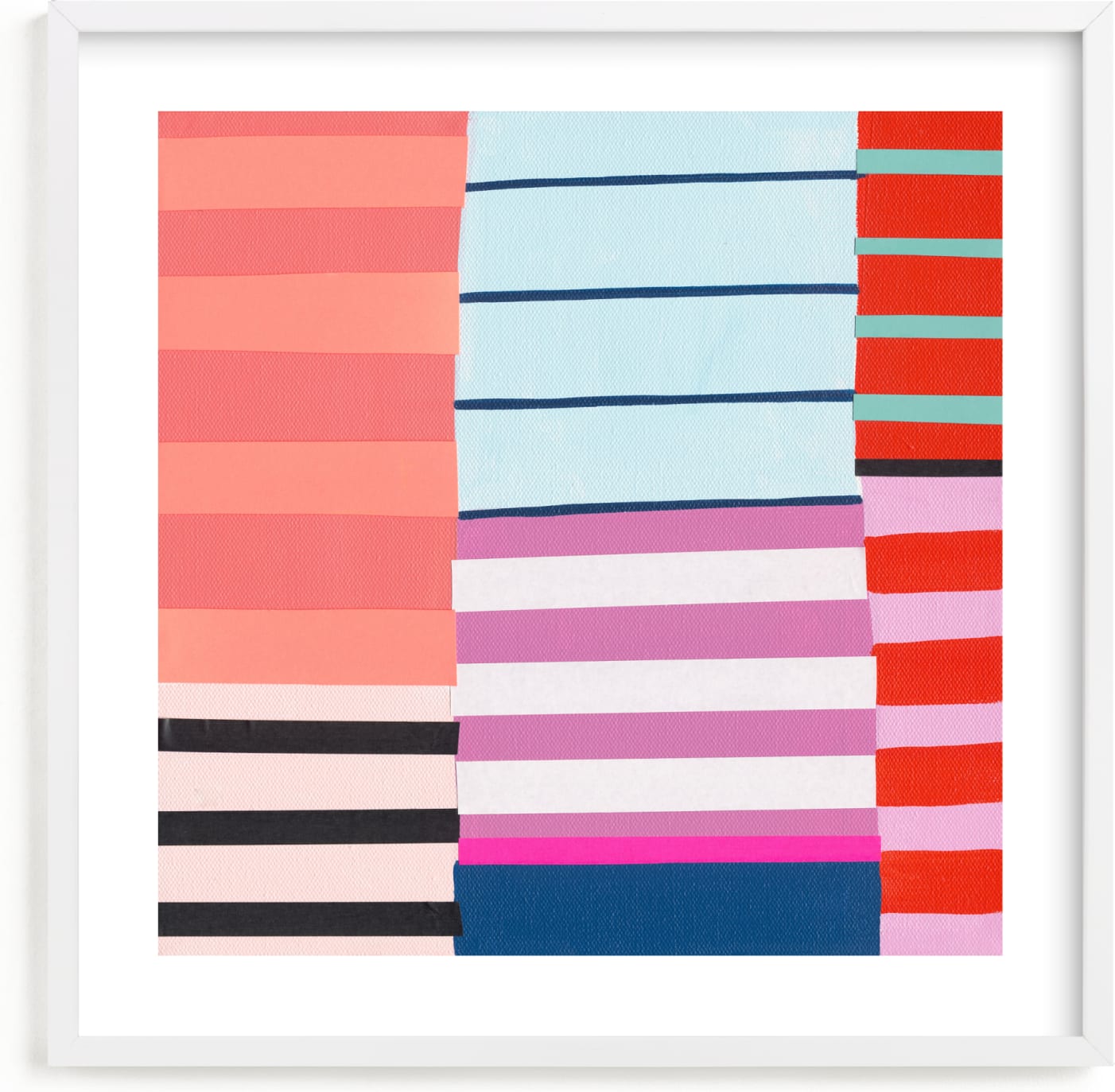 This is a colorful kids wall art by Katie Craig called Coral, Blue and Purple Too.