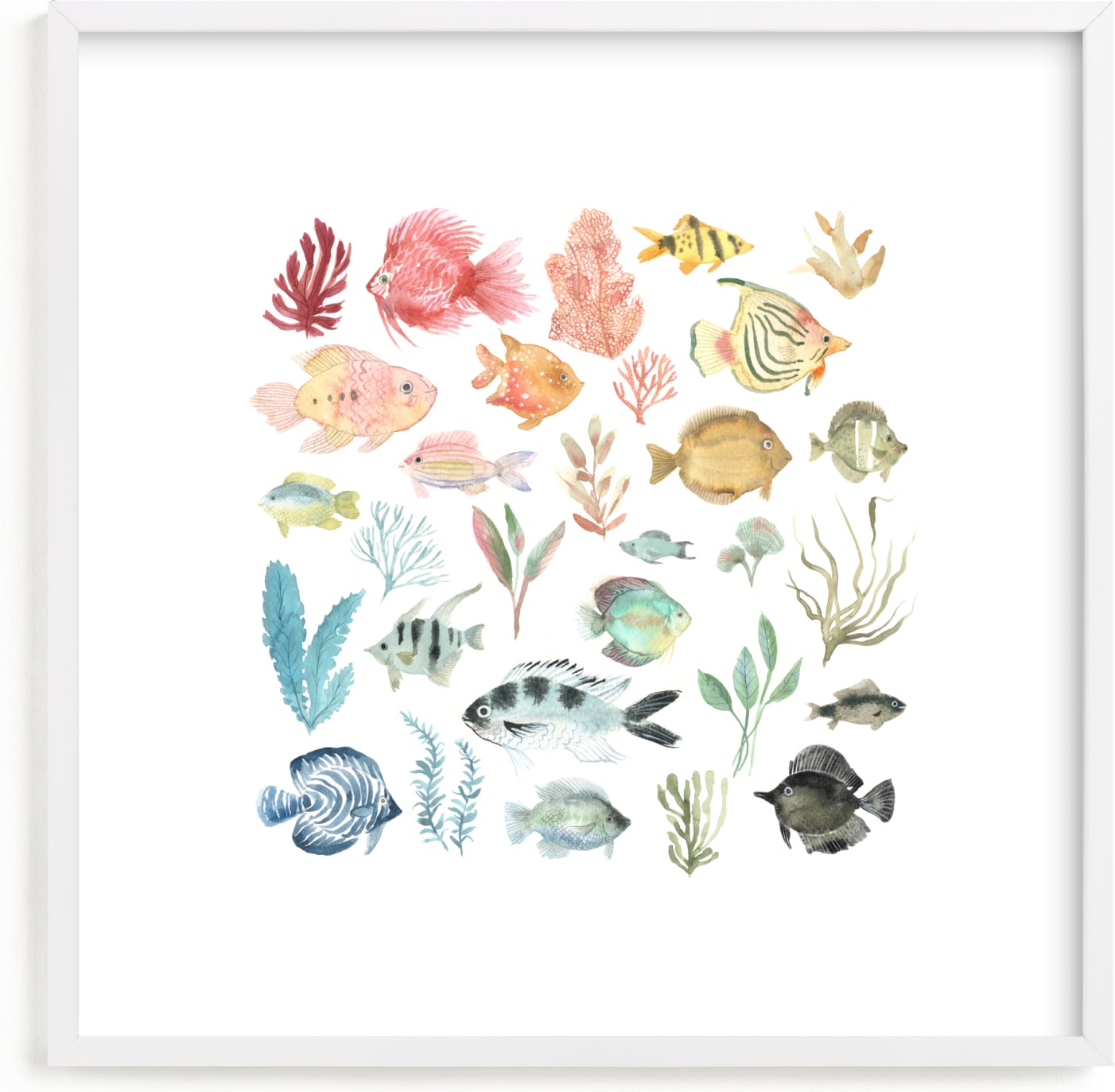 This is a colorful kids wall art by Emilie Simpson called Tropical Fish.
