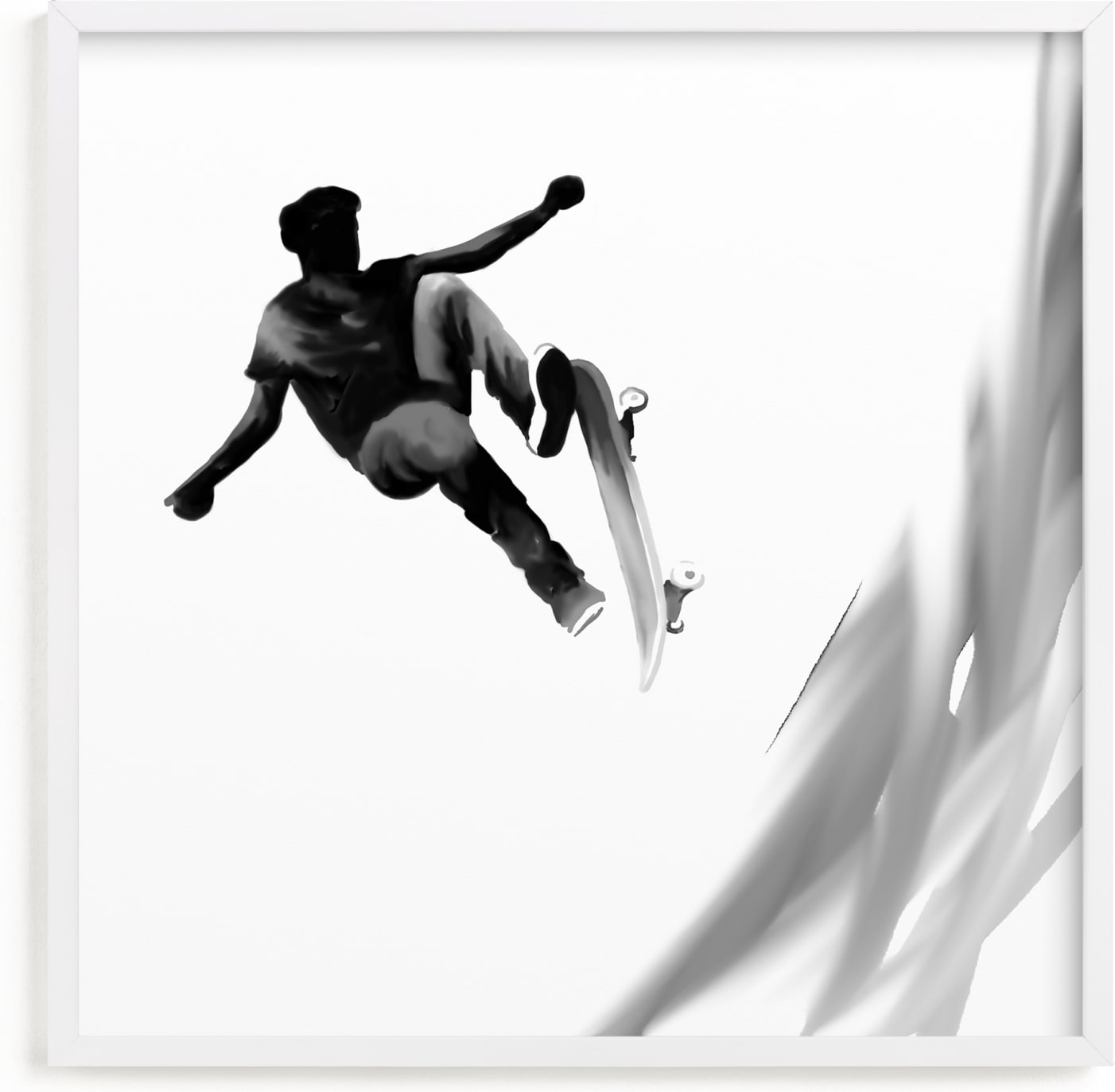 This is a black and white kids wall art by Amy Hall called Skate 2.