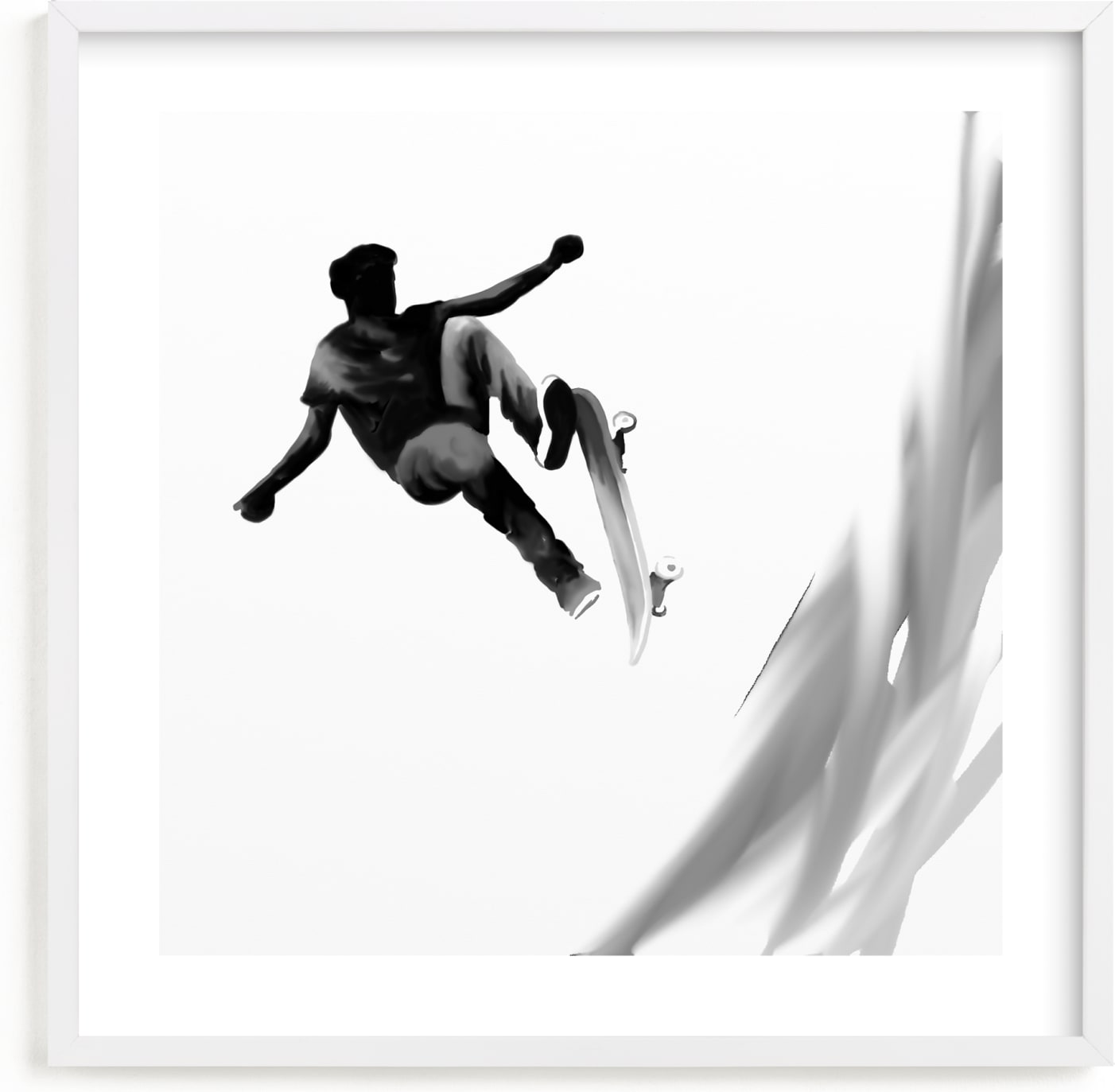 This is a black and white kids wall art by Amy Hall called Skate 2.