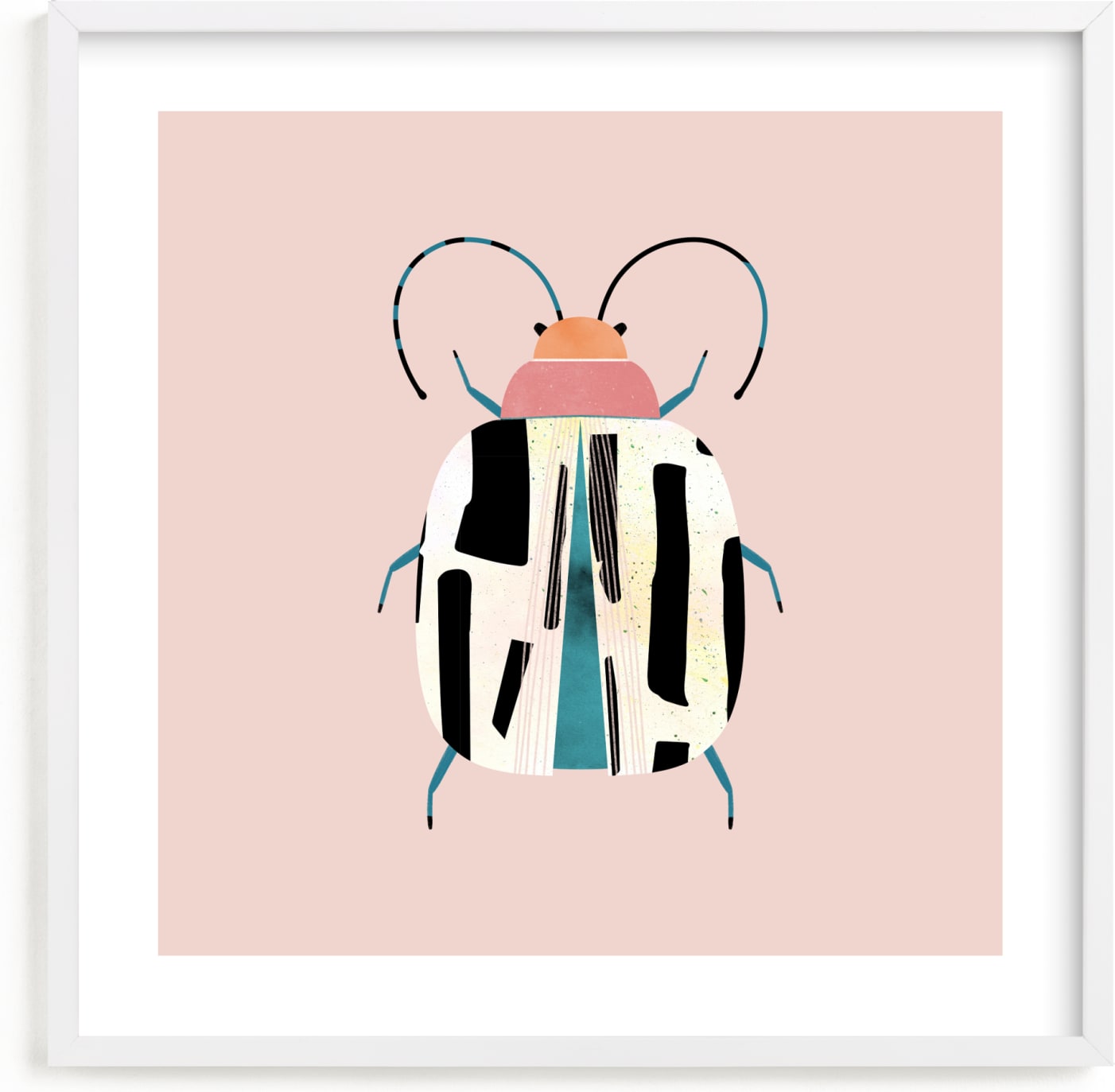 This is a pink kids wall art by Anna Clement called Little Beetle.