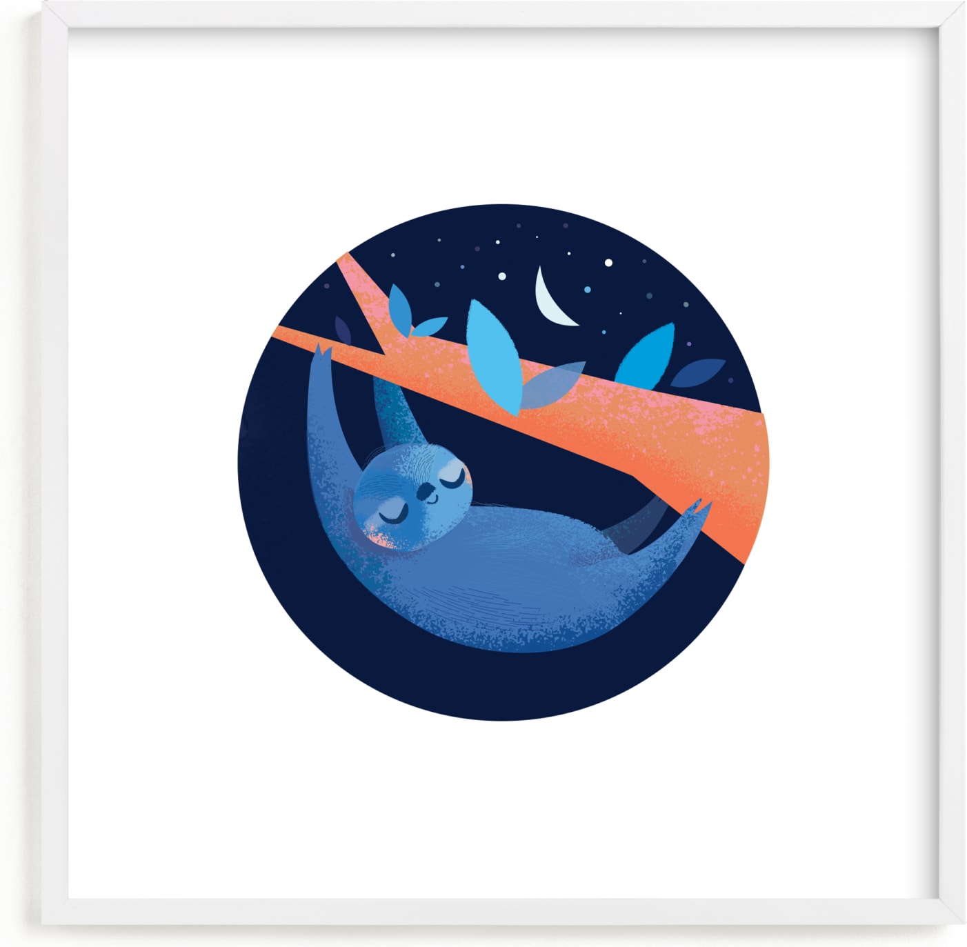 This is a blue kids wall art by Lori Wemple called Sleepy Sloth.