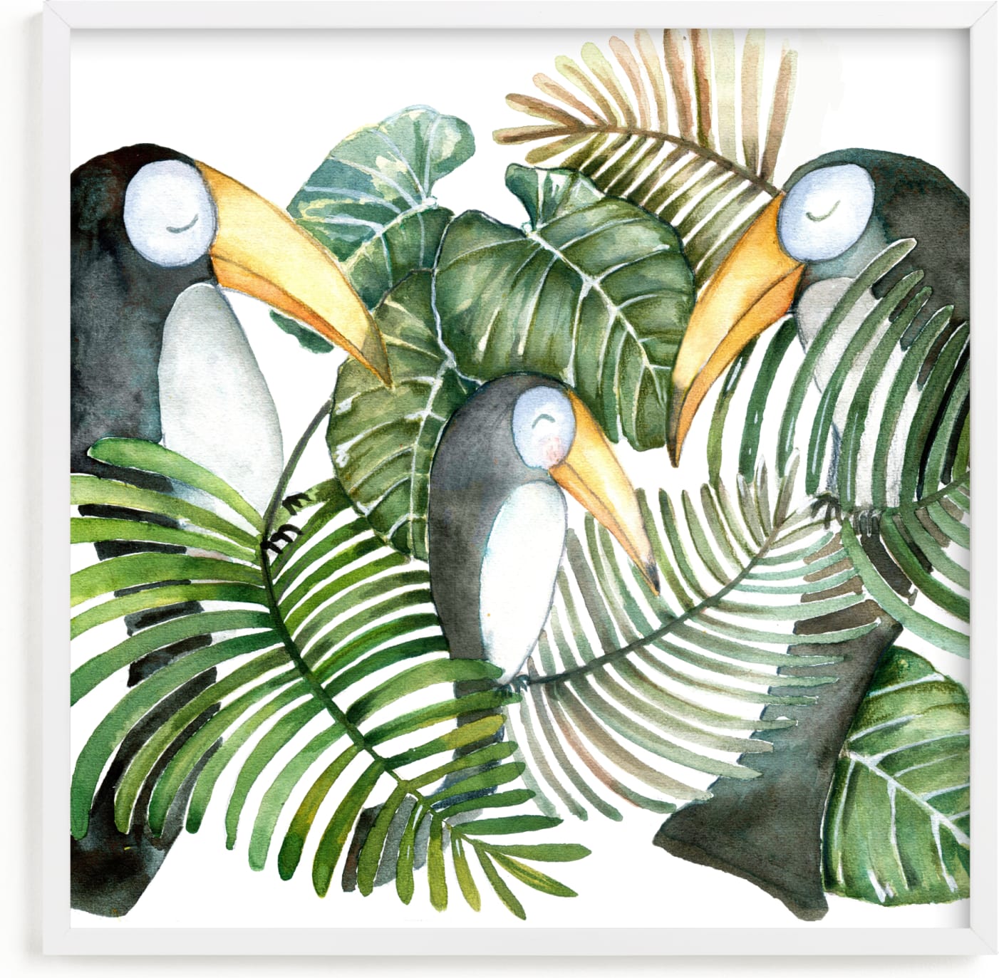 This is a green kids wall art by Lulaloo called Toucan jungle family.