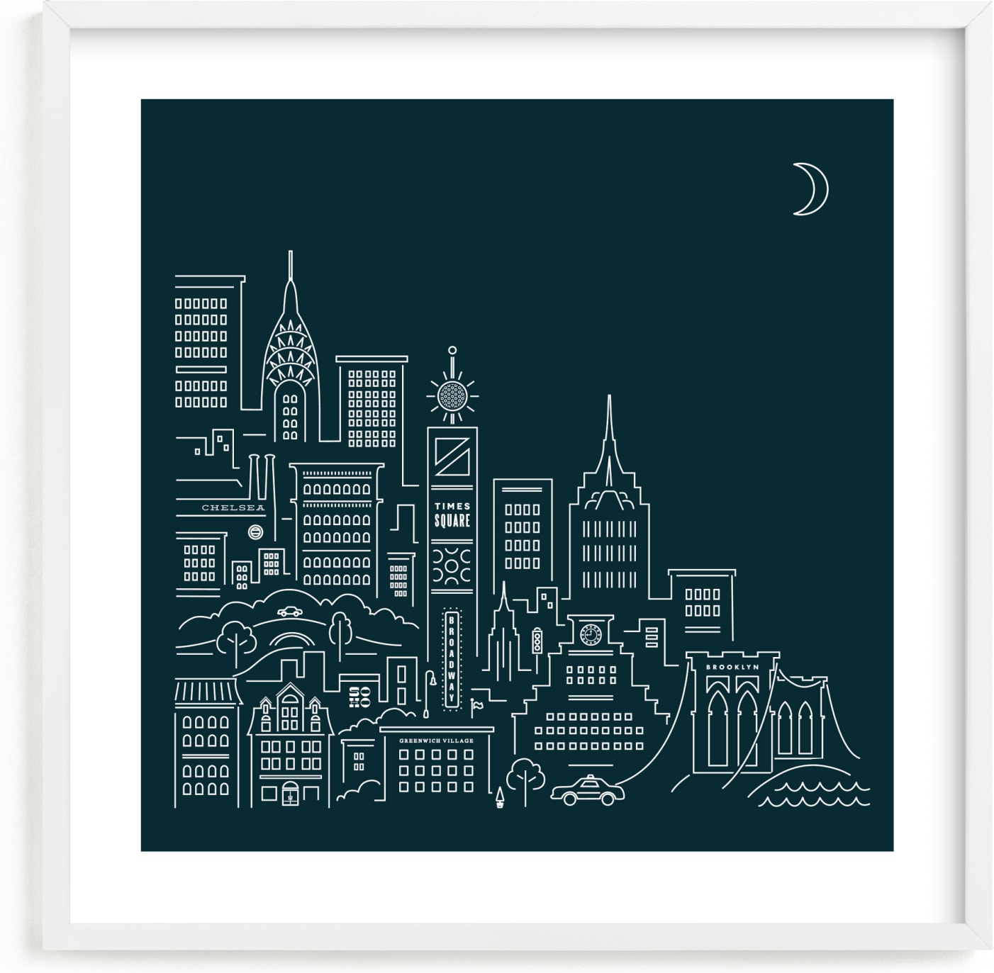 This is a blue kids wall art by Jennifer Wick called goodnight new york.