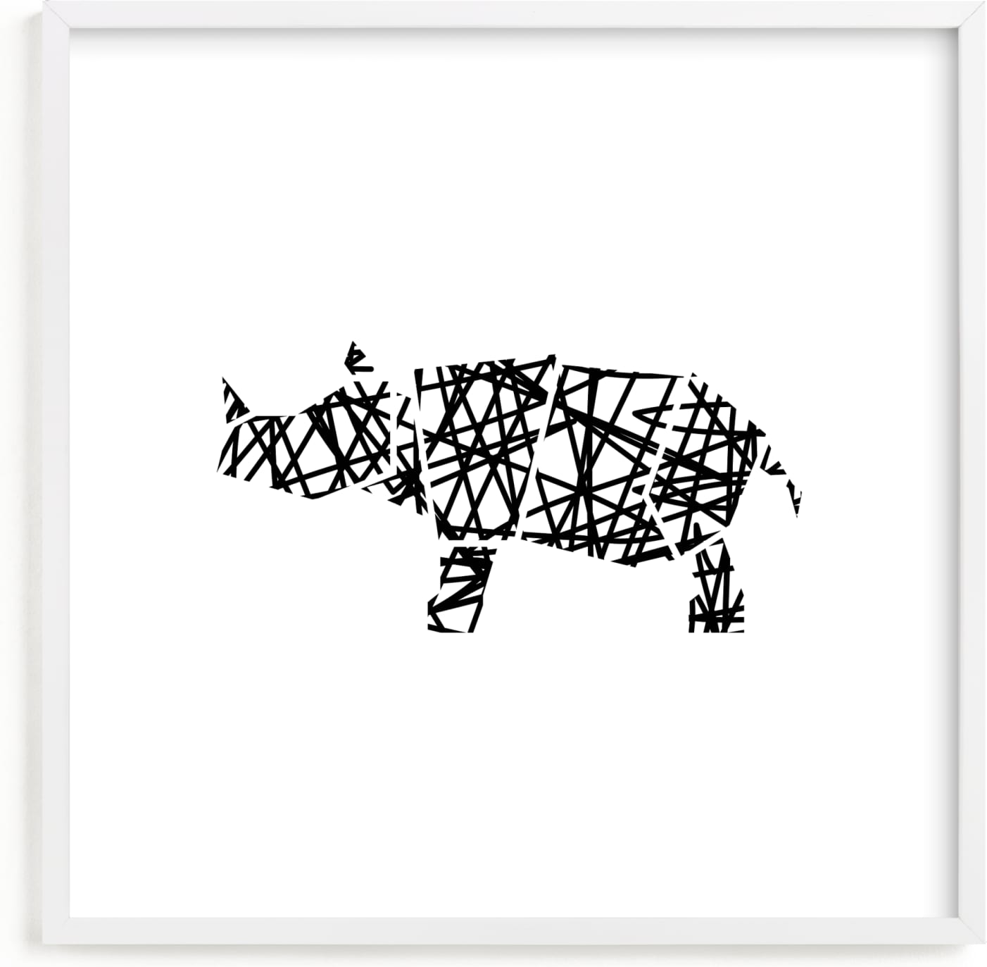 This is a black kids wall art by Noelle Stolworthy called Modern Abstract Scribble Rhino.