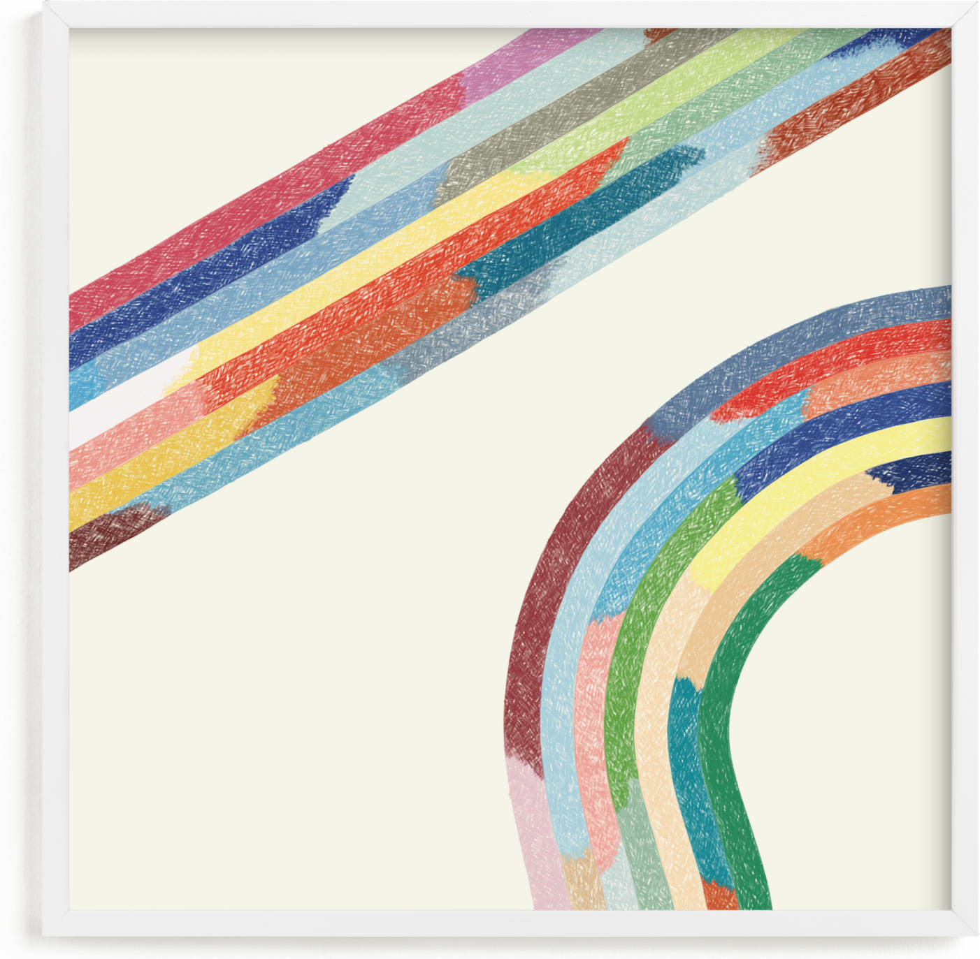 This is a blue kids wall art by Emily Kariniemi called Rainbow Rollercoaster.