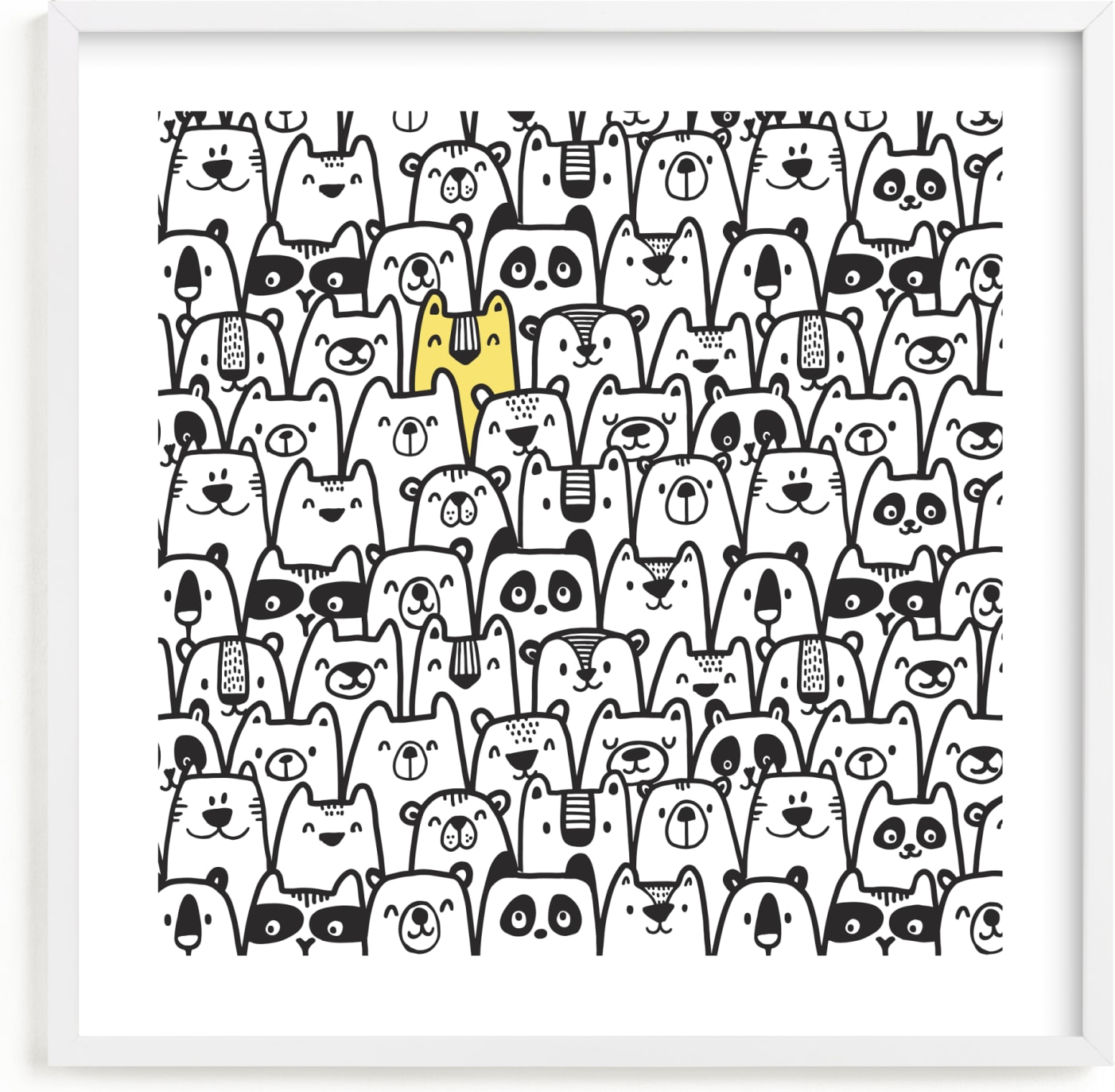 This is a black and white kids wall art by Gila von Meissner called All the Bears.