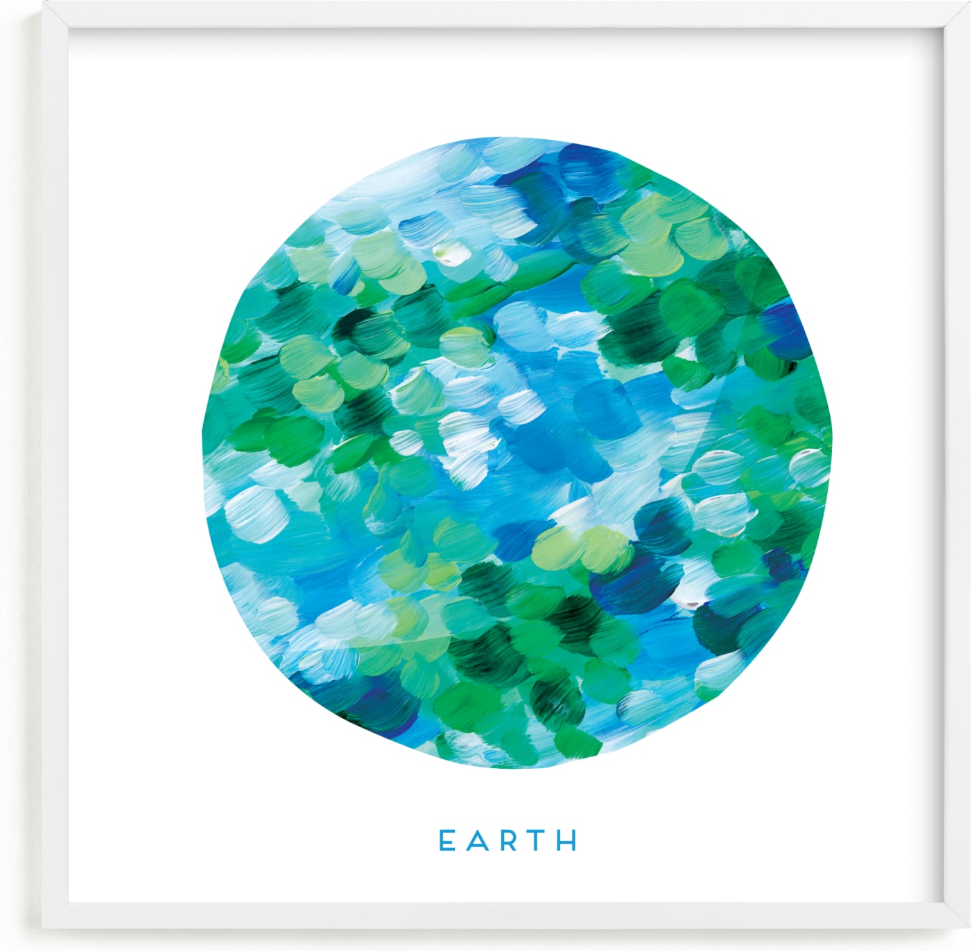 This is a blue kids wall art by Holly Whitcomb called Painted Earth.
