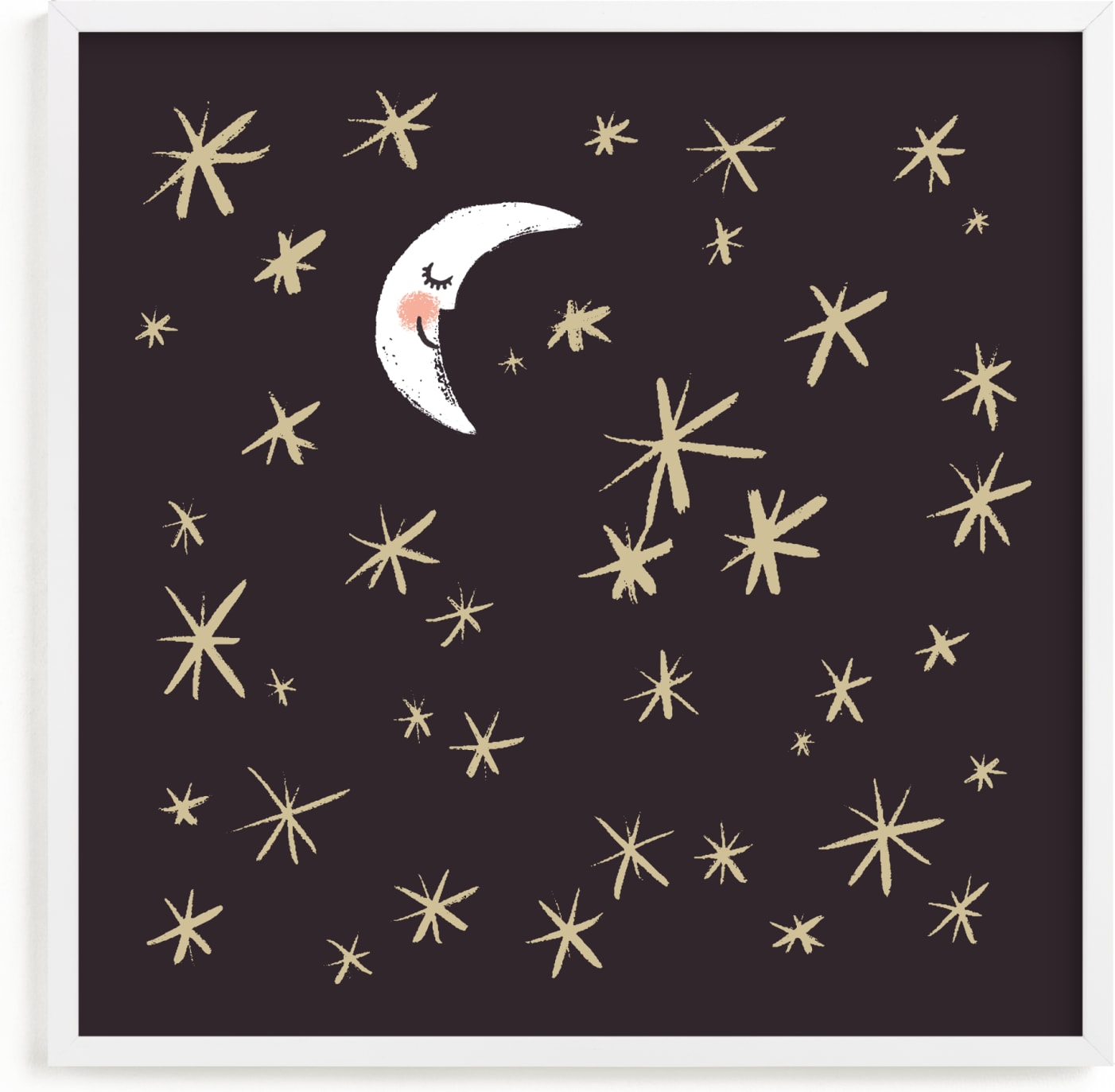 This is a black and white kids wall art by Patrice Horvath called Good Night Moon and Stars.