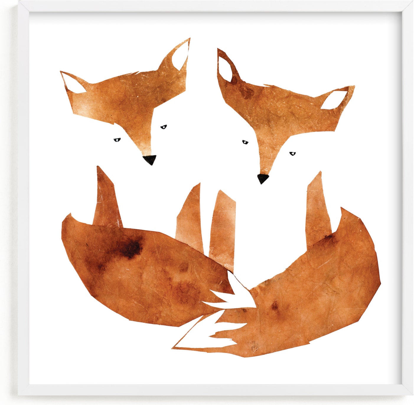 This is a brown kids wall art by Mia Posada called Twin Foxes.