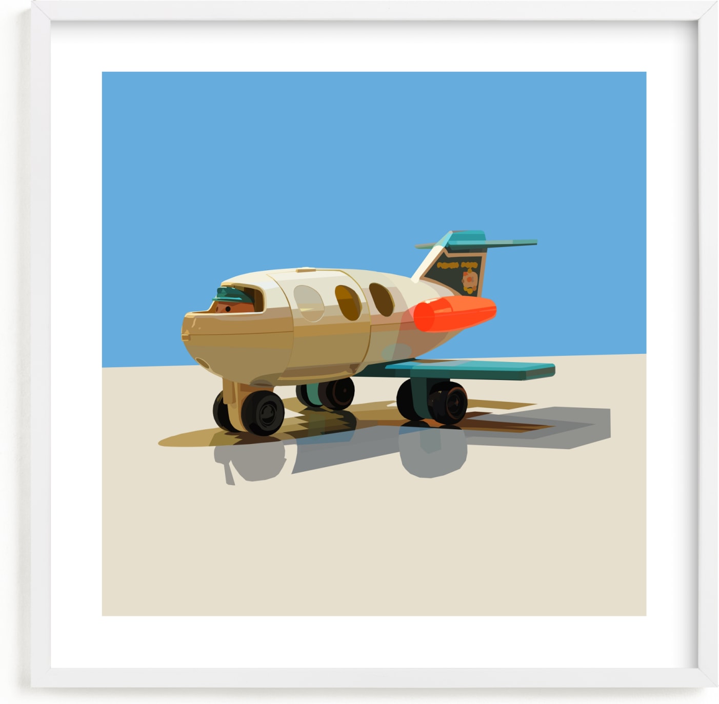 This is a blue kids wall art by John Andrew Ward called Toy Jet.