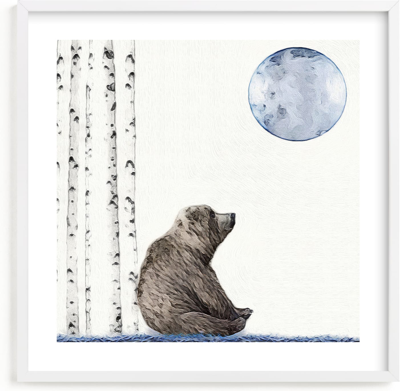 This is a blue kids wall art by Maja Cunningham called Once upon a blue moon.