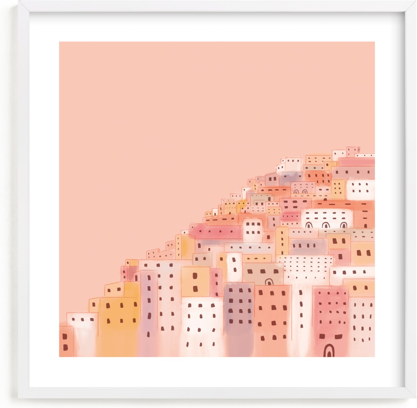 This is a yellow kids wall art by Laura Mitchell called Positano Houses.