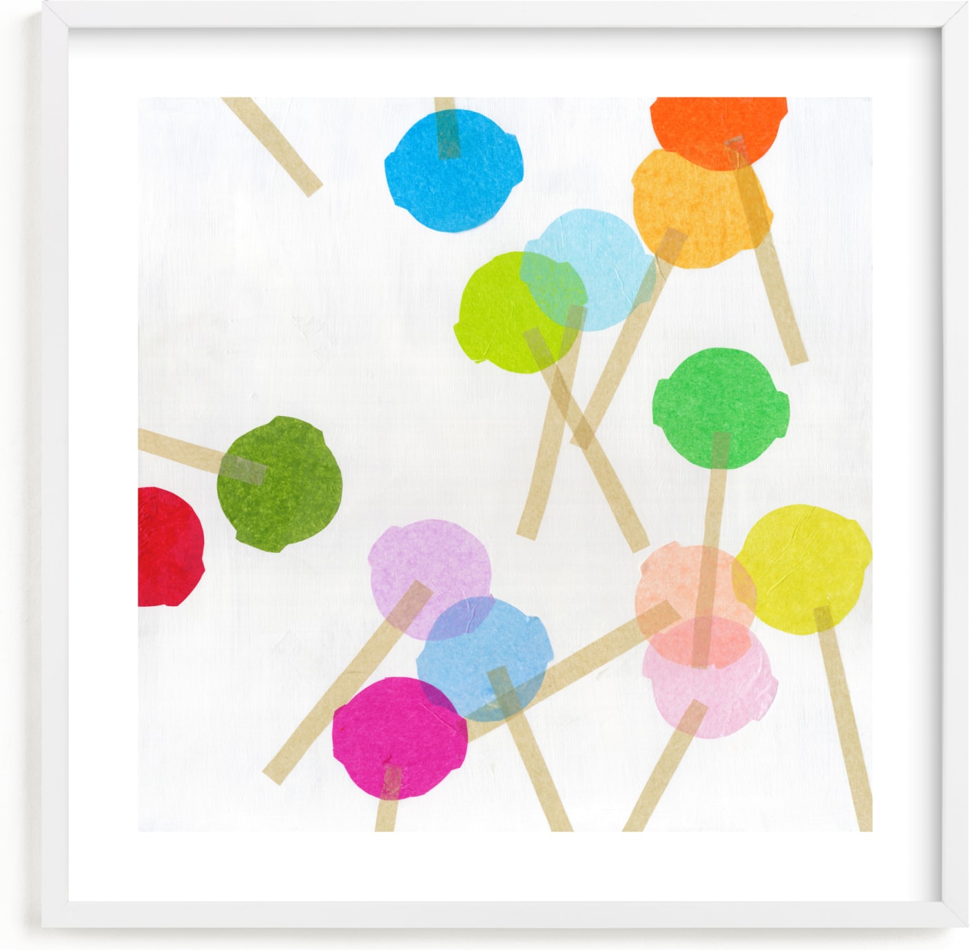 This is a colorful kids wall art by Jenny Westenhofer called Rainbow Lollies.