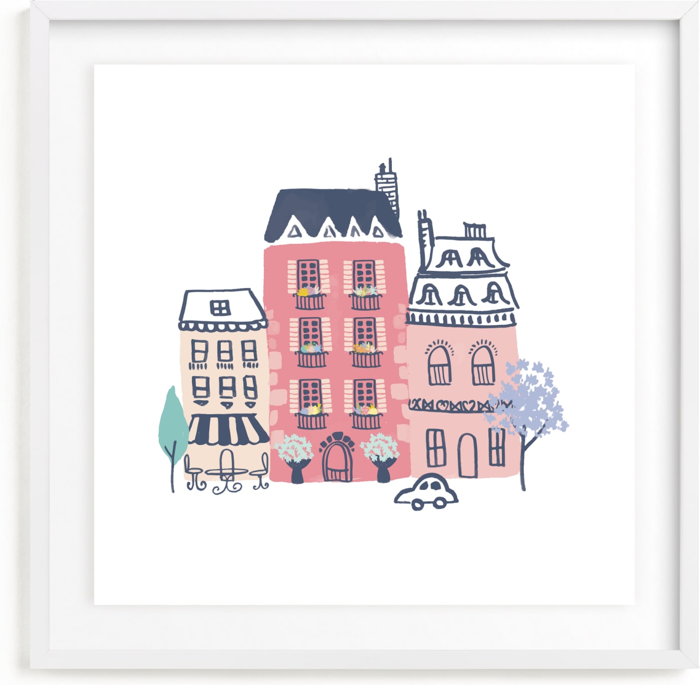 This is a pink kids wall art by Ali Macdonald called Paris, J'adore.