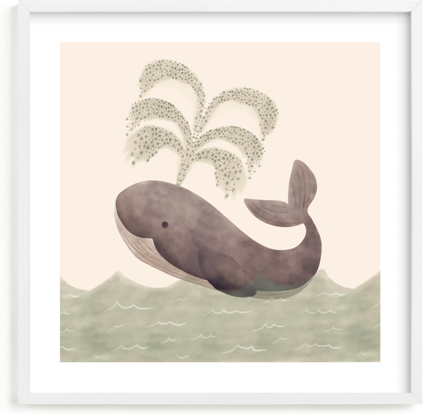 This is a brown, ivory, green art by Elly called Whale.