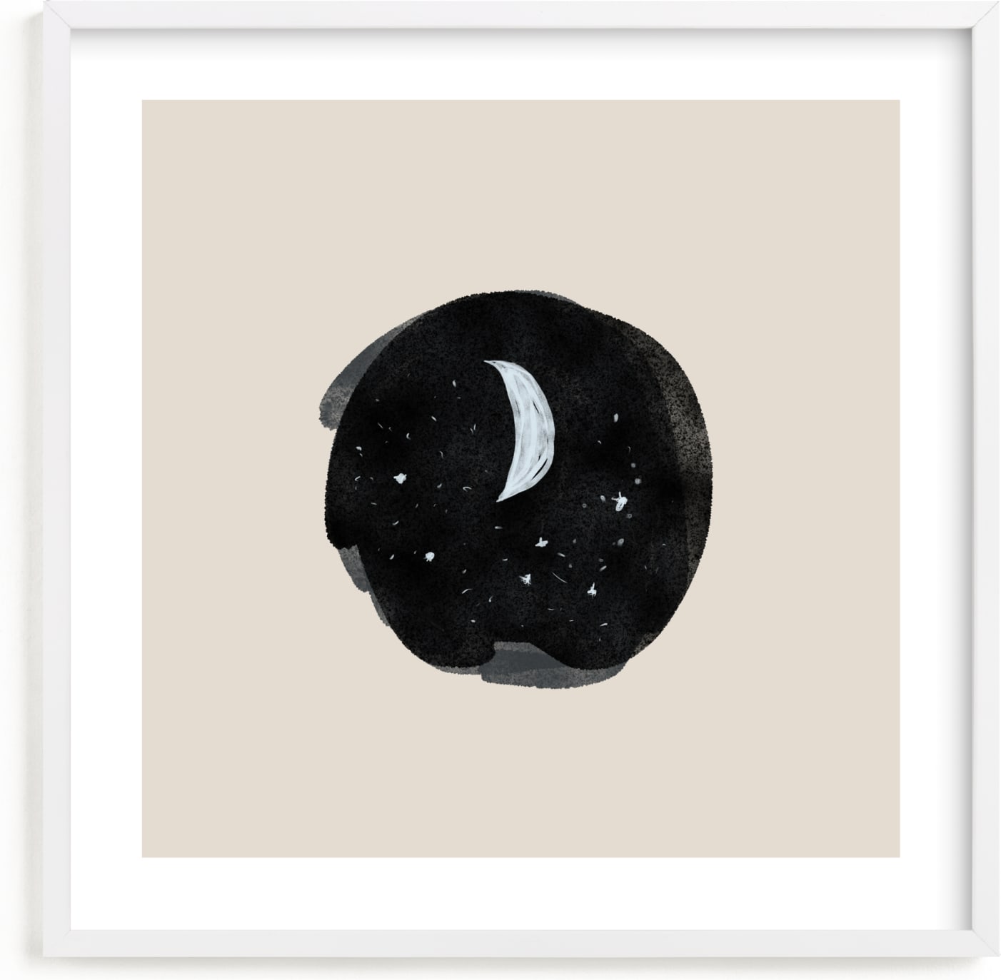 This is a white nursery wall art by Nancy Noreth called Little Moon.