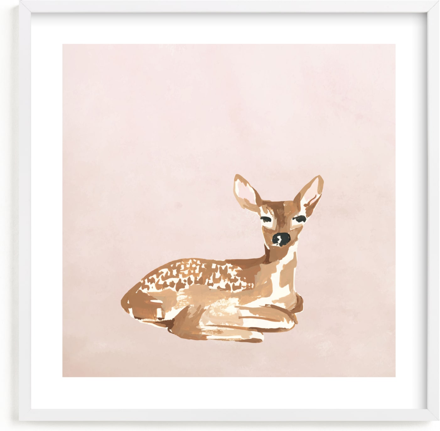 This is a brown, pink, beige nursery wall art by Teju Reval called Enchanted Deer I.