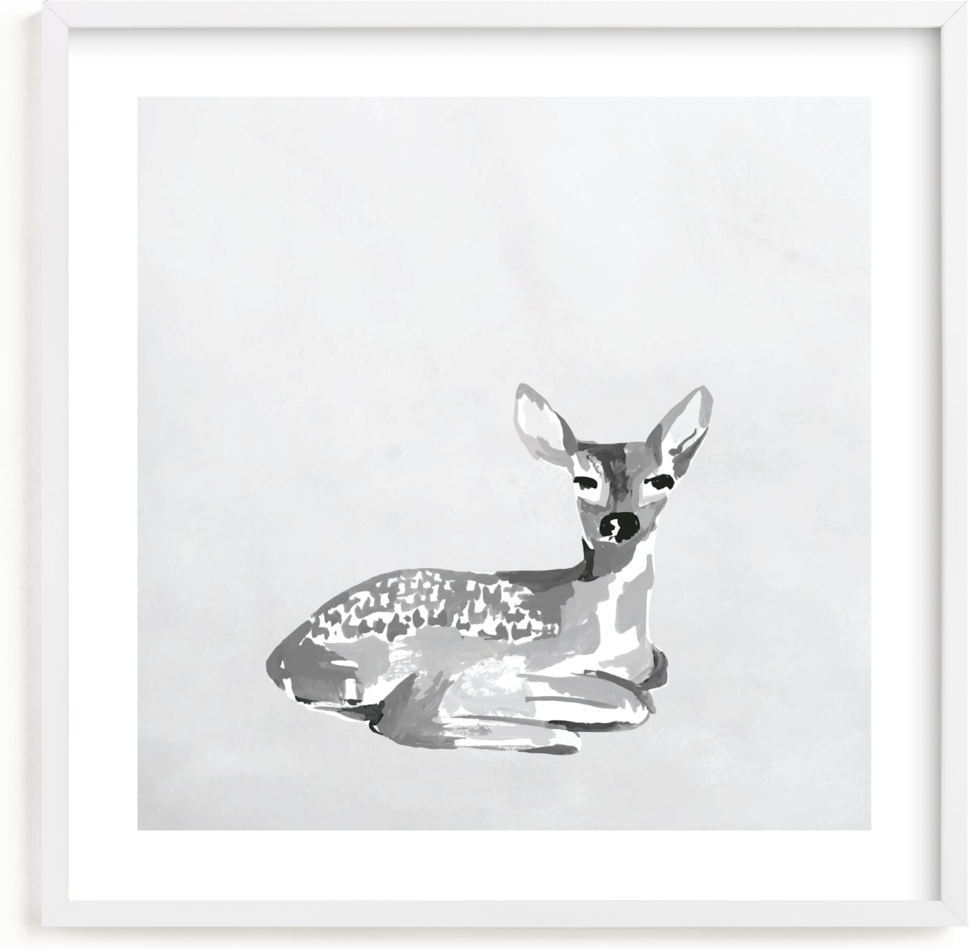 This is a black and white nursery wall art by Teju Reval called Enchanted Deer I.