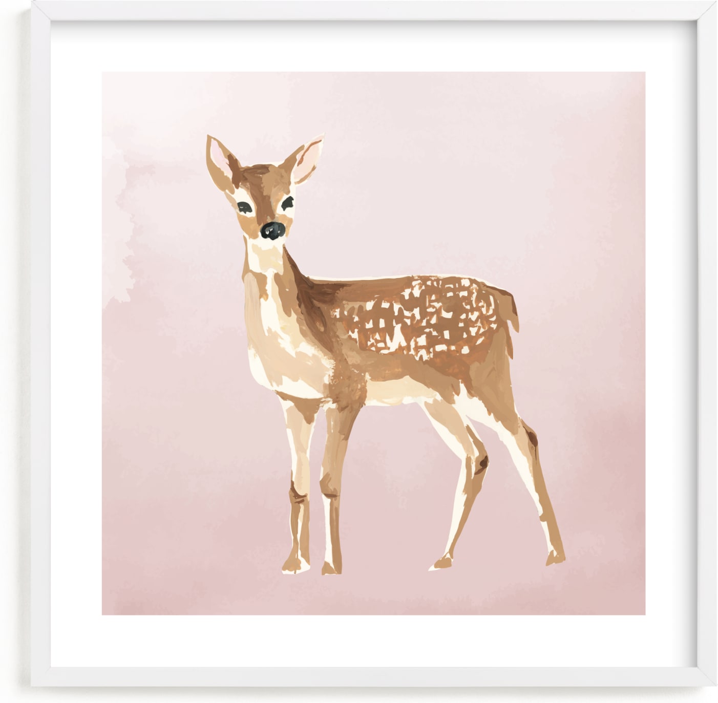 This is a pink nursery wall art by Teju Reval called Enchanted Deer II.