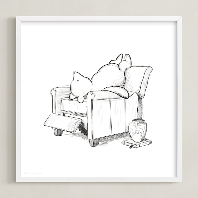 "Pooh Lounging | Winnie The Pooh" - Art Print in White by Stefanie Lane - Framed